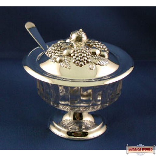 Silverplated & Glass Honey Dish with spoon